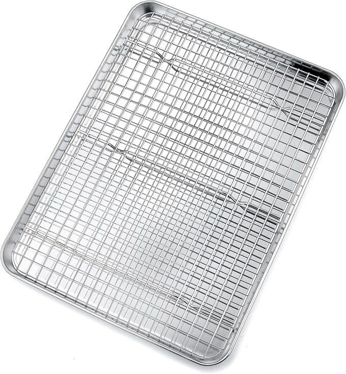 P&P CHEF 16 Inch Baking Sheet and Rack Set, Stainless Steel Cookie Sheets Oven Baking Pans Trays with Cooling Racks for Cooking & Roasting, Oven & Dishwasher Safe, (2Pcs)
