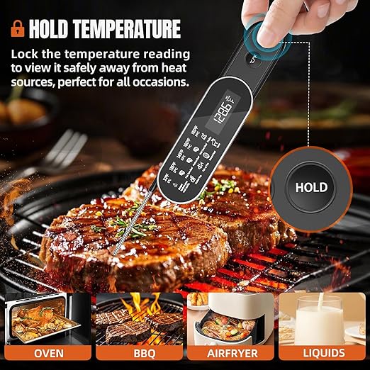 3X Faster 0.5s Instant Read Meat Thermometer, 2025 Rechargeable ±0.5℉ NIST Certified Wireless Food Thermometer, Waterproof, Auto Wake/Sleep, Rotation Display & Temp Lock for BBQ, Candy, Grill