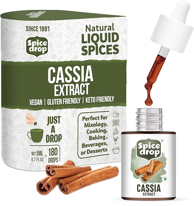 Spice Drop Cinnamon Cassia Extract – Baking, Cooking, Smoothie, Dessert, Coffee, Tea | Premium Quality Rich Aroma & Flavor | No Added Color or Preservative | Sri Lanka Origin | Vegan | 0.17 Oz