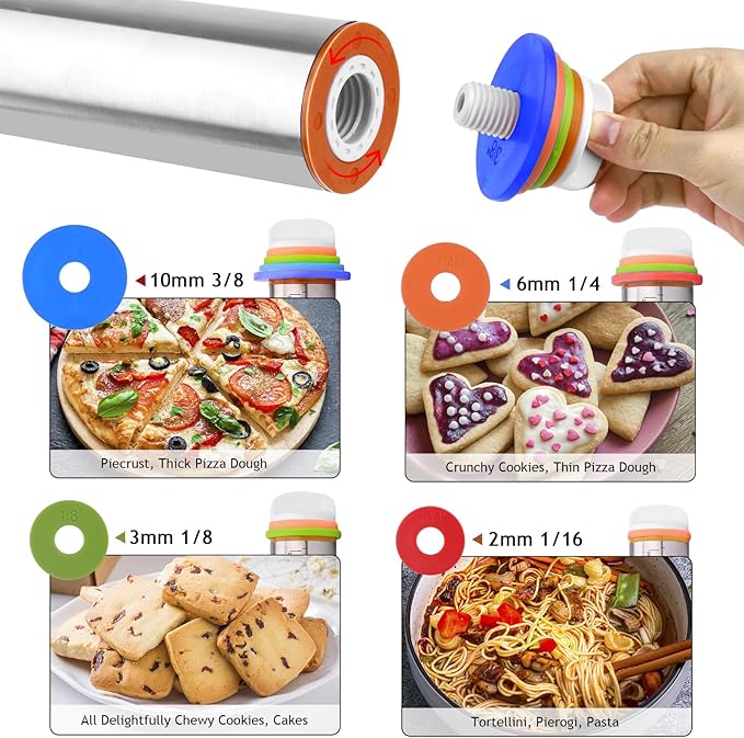 Adjustable Rolling Pin 20 Set and Silicone Baking Pastry Mat Set,Thickness Rings,Dough Roller & Steel Cutter& 6 Cookie Molds & 10 Cake Molds for Baking Dough Stainless Steel Dough Roller, Pizza, Pie