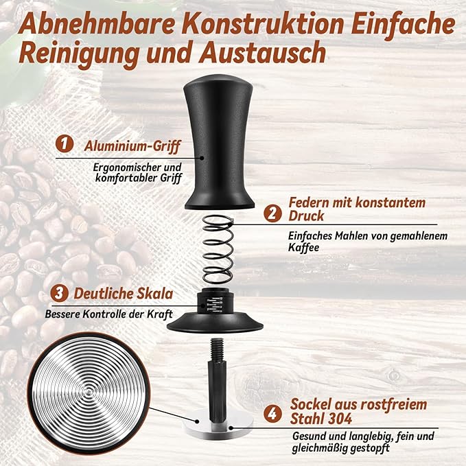 51mm Espresso Accessories Kit, Espresso Tamper Set, 51mm Spring Loaded Calibrated Tamper with WDT Tool, Espresso Dosing Funnel, Tamper Mat, Espresso Machine Accessories Kit for Barista