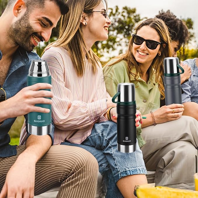 Vacuum Insulated Water Bottle Thermo Water Flask with Cup 680ml/23oz Stainless Steel Thermal Water Bottles Thermo for Hot and Cold Drinks Coffee Water(Black,Single)