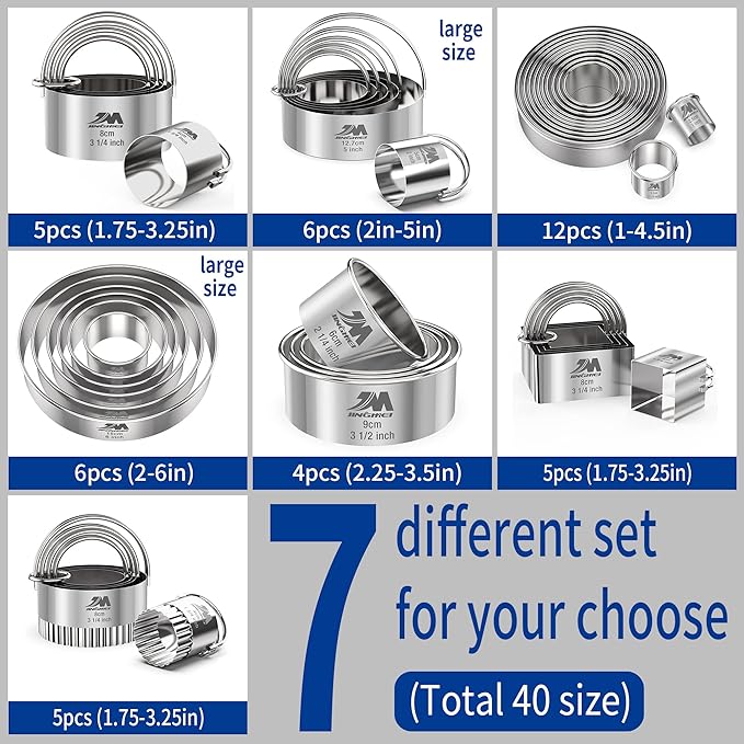 M JNGMEI 6 Pieces Stainless Steel Cookie Cutter Set 2'', 3'',3.5'', 4'',5''and6'' Biscuit Plain Edge Round Cutters large Sizes Shape Molds Ranging from 2-6 Inches GIFT PACKAGE