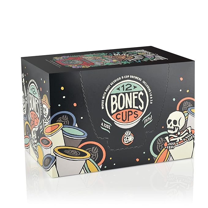 Bones Coffee Company Flavored Coffee Bones Cups Macamaniac Flavored Pods | 12ct Single-Serve Coffee Pods Compatible with Keurig 1.0 & 2.0 Keurig Coffee Maker