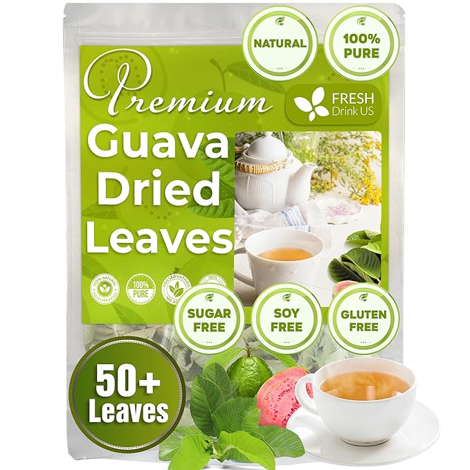 FreshDrinkUS, Premium 50+ Natural Guava Leaves, Whole Dried Leaves, 100% Pure, Natural Guava Loose Leaf Herbal Tea, Non GMO, No Additives, No Caffeine, Vegan