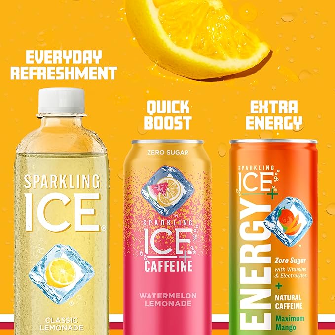 Sparkling Ice, Classic Lemonade Sparkling Water, Zero Sugar Flavored Water, with Vitamins and Antioxidants, Low Calorie Beverage, 17 oz Bottles (Pack of 12)