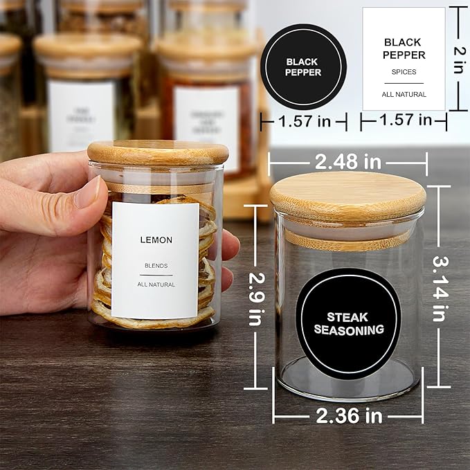 4OZ Glass Spice Jars with Bamboo Lids and 315 Labels, 10 Pcs Clear Food Storage Containers for Kitchen Sugar Salt Coffee Tea Beans