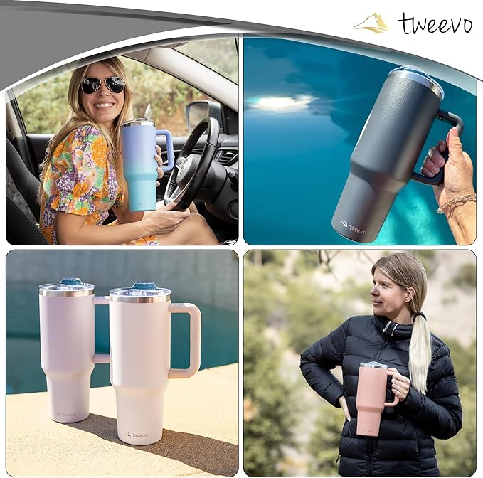 40 oz Tumbler With Handle and Straw Made of Stainless Steel - Double Wall Vacuum Insulated Tumbler With Lid - Sweat Proof Easy Grip, BPA-Free, Dishwasher Safe Tumbler (Gradient Purple)