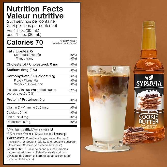 Syruvia Coffee Syrup, Cookie Butter Flavored Syrup for Drinks, Lattes, and Desserts – 25.4 fl oz