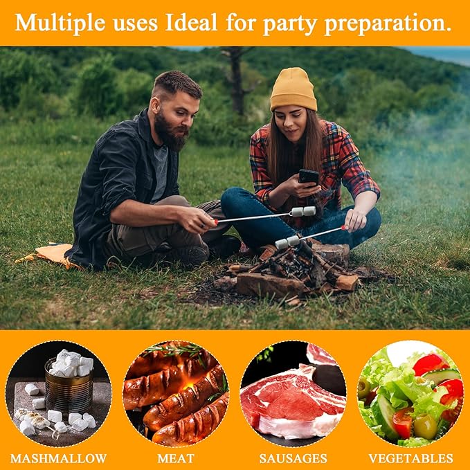 6 Sets S'mores Party Favor Includes Smores Sticks for Fire Pit Celebrate Smore Birthday Party Favors Tags with String Extendable Marshmellow Sticks Smores Skewers for Wedding Camping