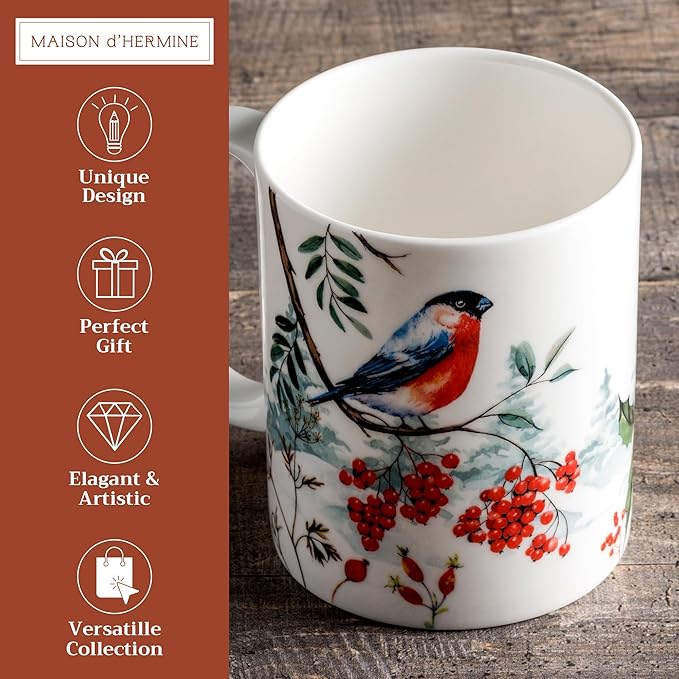 Maison d' Hermine Coffee Mug with Handles Fine Bone China Mugs Pack of One Tea Cups for Hot Beverages Cappuccino Latte Home Restaurant Office Perfect for Gift (Morzine - Morzine, 15 Ounce)