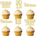 Gyufise 24Pcs Official Teenager 13 Cupcake Toppers Glitter Thirteen Vintage 2012 13th Birthday Cupcake Picks Hello 13 Years Birthday Cake Decor for Happy 13th Anniversary Party Supplies Gold