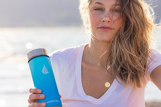 HYDRO CELL Stainless Steel Insulated Water Bottle with Straw - For Cold & Hot Drinks - Metal Vacuum Flask with Screw Cap and Modern Leakproof Sport Thermos for Adults (Sky/Blue 18oz)