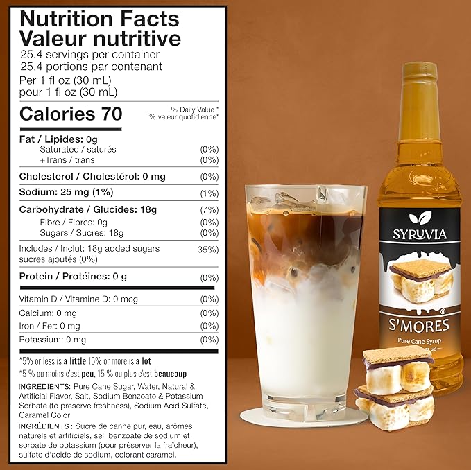 Syruvia Chocolate Chip Cookie Dough & S’mores Coffee Syrup - 25.4 fl oz Premium Coffee Flavoring Syrup. Kosher and Gluten-Free. Perfect for Drinks, Sodas, Shakes, Desserts, & More.