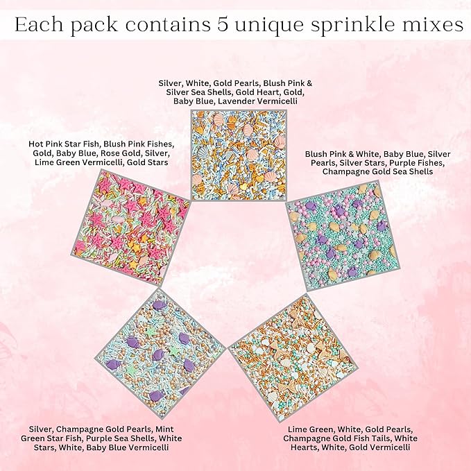 Confect Under the Sea Sprinkle Mix Set – Sea Shell, Star Fish, Mermaid & Sea fishes Edible Decorations in Ocean-Inspired Colors - 5 Assorted Pastel Sprinkle Blends for Cake, Cupcake & Cookie Decorating -Vegan, Gluten-Free, Nut-Free, Soy-Free, Dairy-Fre...