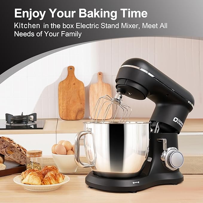 Kitchen in the box 7QT 900W 10-Speed Stand Mixer, Tilt-Head Kitchen Electric Mixer with Dough Hook, Whisk & Flat Beater(Onyx Black)