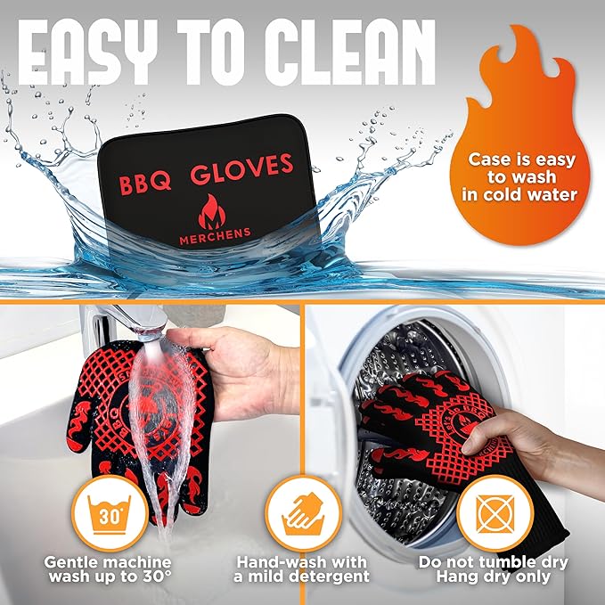 Pro-Series BBQ Gloves - Heat Resistant Grill, Grilling, and Oven Gloves for Culinary Experts - Extreme Fireproof Protection, Silicone Grip, Extra Long Mitts - Indoor & Outdoor - with Protective case