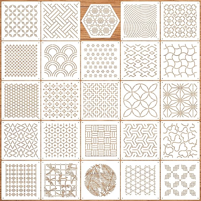 Sashiko Stencil 4.7inch Geometric Sashiko Pattern Template Drawing Line Quilting Stencils for Sewing Hand Quilting Embroidery