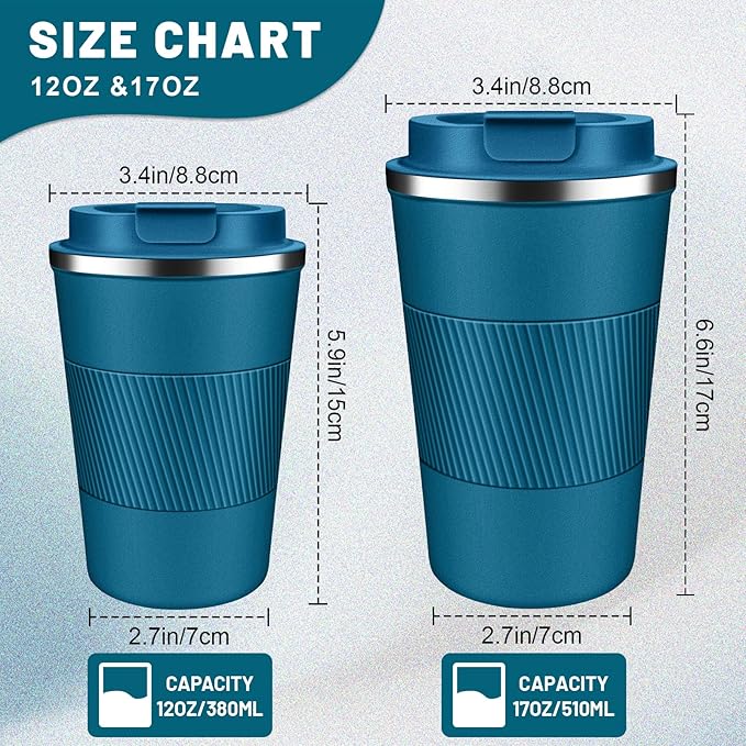 Insulated Coffee Tumblers with Flip Lid 12oz / 17oz, Stainless Steel Travel Coffee Mug Leak Proof, Vacuum Insulated Coffee Mug Reusable Cup, Keeps Cold and Hot for Coffee Tea