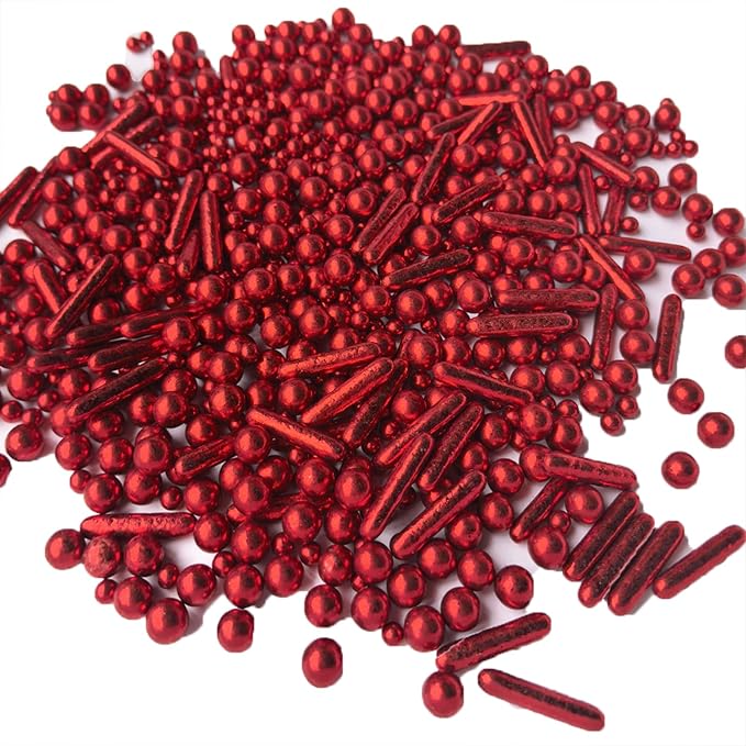 Sprinkles Red Pearl Sugar Candy Mix Size Baking Cake Decorations Cupcake Toppers Celebrations Shaker Jar Wedding Shower Party (130g/4.2oz）