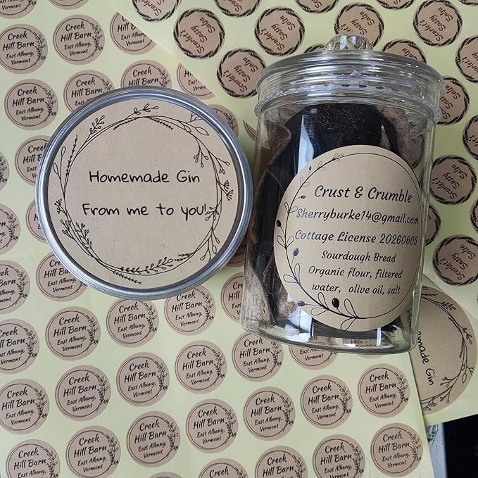 Custom Stickers Kraft Paper Labels Personalized Withe Text, Business Logo Customized Food Jars Labels Bakery Label Sticker Package Favor Canning Circle 100pcs (Style 12)