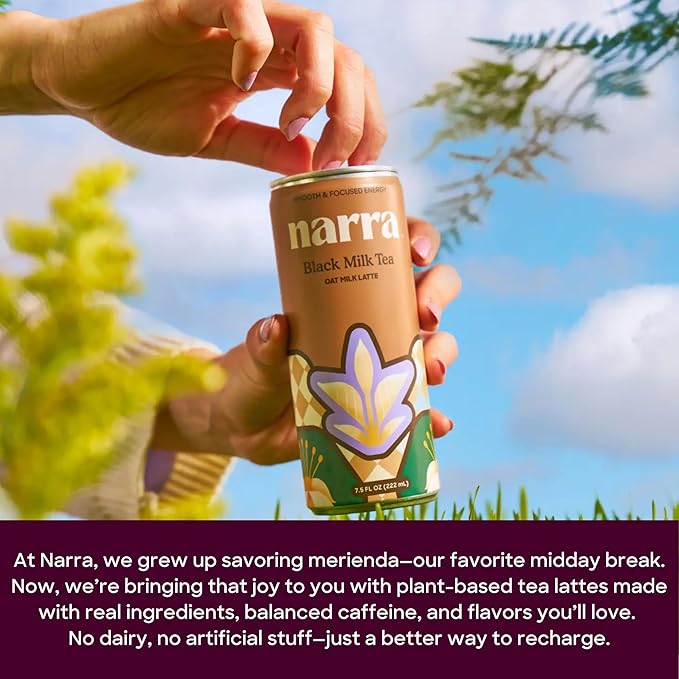 Narra, Oat Milk Tea Latte Variety Pack - Black Tea, Roasted Oolong, Strawberry Matcha, Natural Caffeine & L-Theanine, Organic Oat Milk, MCT Oil, Dairy Free, Non-GMO, 7.5 Fl Oz (6 Pack)