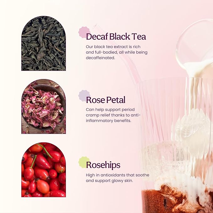 Blume Organic Rose London Fog Earl Grey Tea | Decaf Black Tea, Rose Petal Powder, Vanilla, Tart Cherry, and Bergamot | Plant Based Superfood Latte | Vegan Gluten Free Drink | 25 Servings