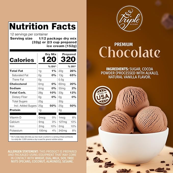 Triple Scoop - Premium Chocolate (2) Ice Cream Mix For Ice Cream Maker. Simple, Easy, Delicious. From Gourmet Mix To Maker in 5 Minutes, Makes 2 Creamy Quarts. Made in USA. (2 Pack, Chocolate)