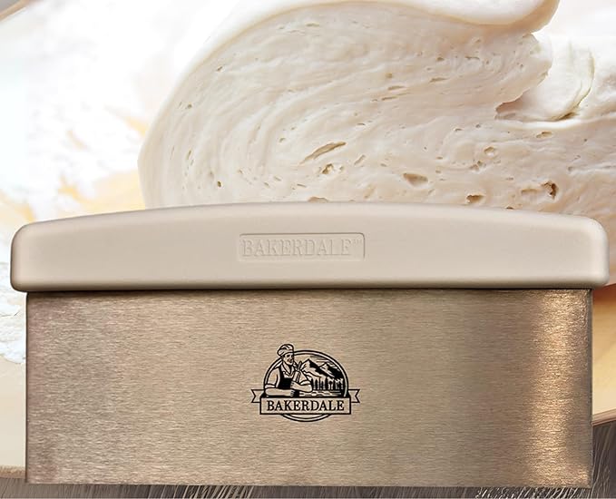 Bakerdale Large Bench/Dough/Cake Scraper, Icing Smoother Spreader, 10-inch Long Stainless Steel Blade, with white Polypropylene Handle