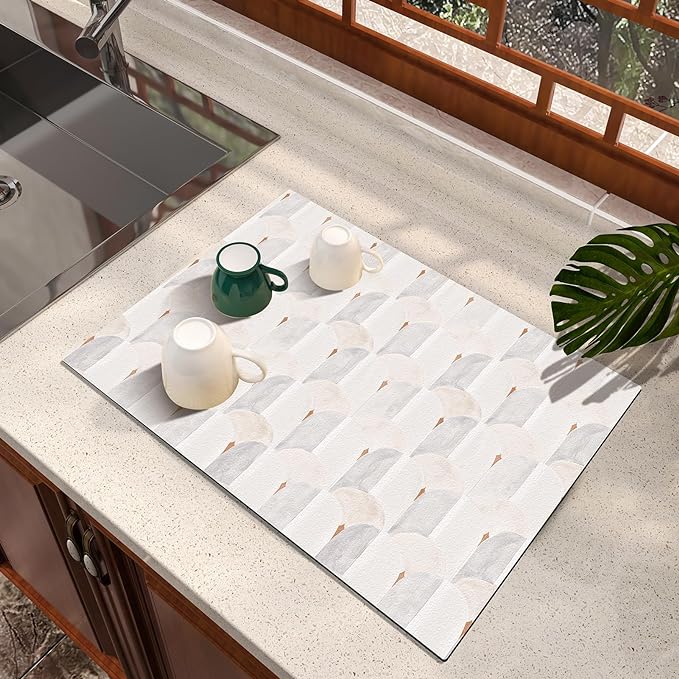 Dish Drying Mat, Diatomaceous Earth Soft Coffee Mat, Absorbent Silicone Dish Drying Mat for Kitchen Counter or Sink for Kitchen Bathroom Coffee Bar (Sector Geometry, 12 x 16 Inches)