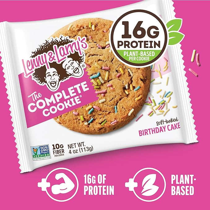 Lenny & Larry's The Complete Cookie, Birthday Cake, Soft Baked, 16g Plant Protein, Vegan, Non-GMO, 4 Ounce Cookie (Pack of 12)