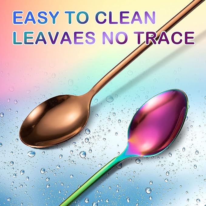 8 Pieces Long Handle Tea Spoon Stainless Steel Coffee Mixing Spoons Teaspoon for Mixing, Cocktail Stirring, Coffee, Milkshake, Cold Drink, 7.48 Inch (Popular Style)