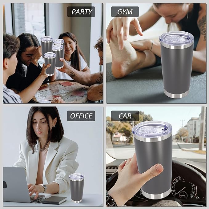 20oz Tumbler Bulk Stainless Steel Tumblers with Lid Vacuum Insulated Double Wall Travel Coffee Mug Powder Coated Tumbler Cup for Hot and Cold Drinks(Grey, 1 pack)
