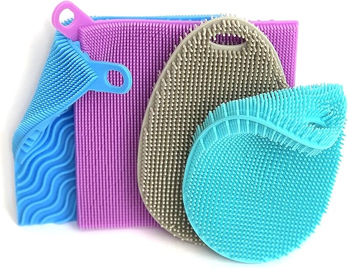 Silicone Sponges for Dishes - 4 Pack Dual-Sided Dish Scrubber and Sponge - Food Grade, BPA Free Silicone Dish Sponge & Housecleaning