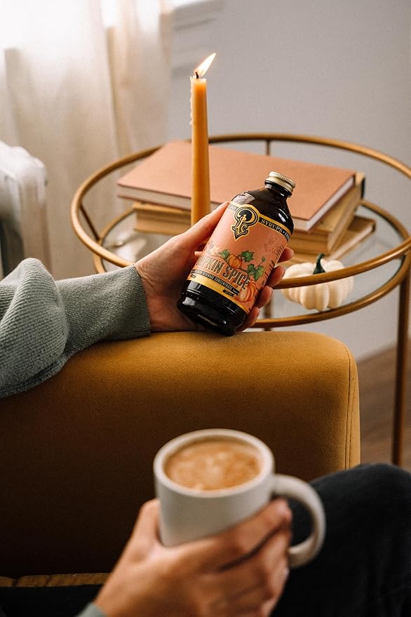 Portland Syrups Pumpkin Spice Syrup - Organic Pumpkin & Ginger Coffee Syrup for Lattes, Mocktails, & Baking - Rich Flavor - Organic Cane Sugar - Natural Ingredients - 12 oz Bottle, 12 Servings