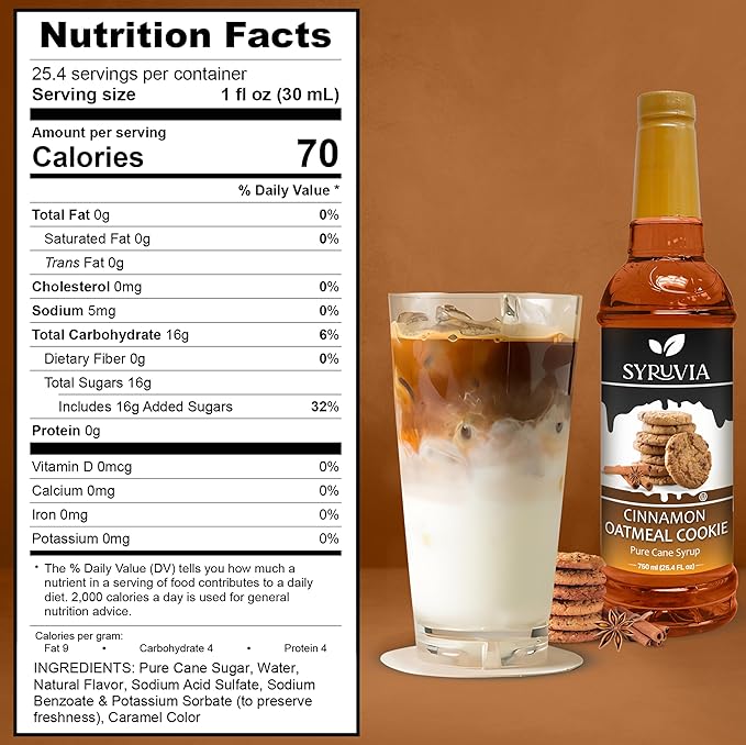 Syruvia Pistachio Latte Syrup & Cinnamon Oatmeal Cookie Syrup - 25.4 fl oz. Premium Coffee Flavoring Syrup. Kosher, & Gluten-Free. Perfect for Enhancing Drinks, Smoothies, Shakes, Desserts, & More.