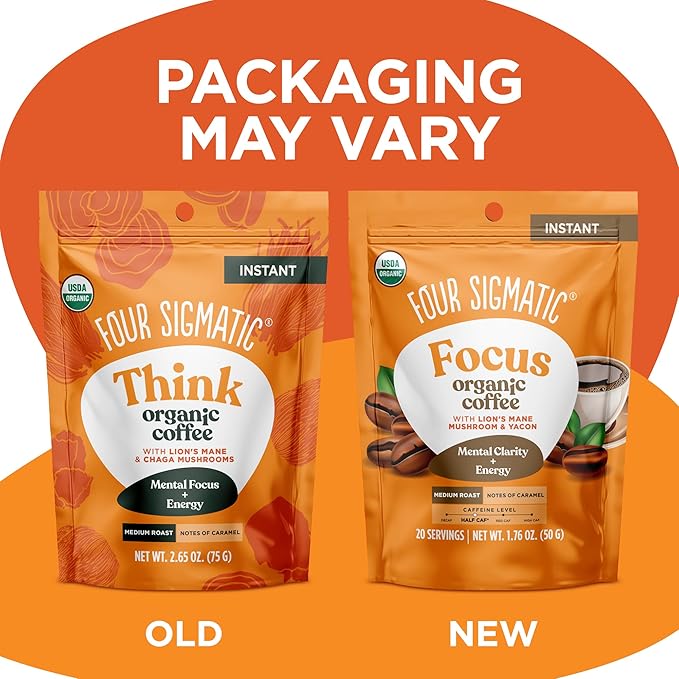 Four Sigmatic Organic Mushroom Coffee | Instant Mushroom Coffee Mix with Lion's Mane, Chaga and Rhodiola for Better Focus and Immune Support | 30 Serving Bag