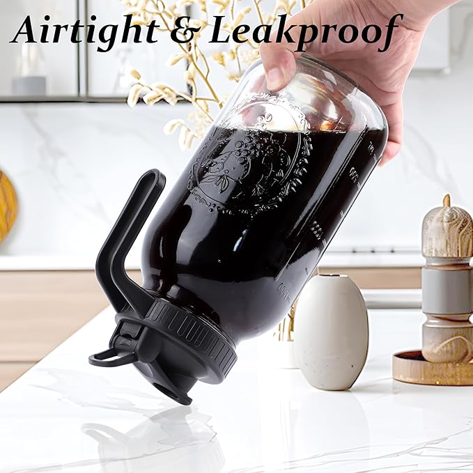 Cold Brew Coffee Maker 64 Oz Mason Jar Iced Coffee Maker 2 Set Half Gallon Glass Pitcher With Pour Spout Lids 2 Quart Wide Mouth Cold Brew Pitcher With Strainer For Fridge, Lemonade, Cold Brew, Milk