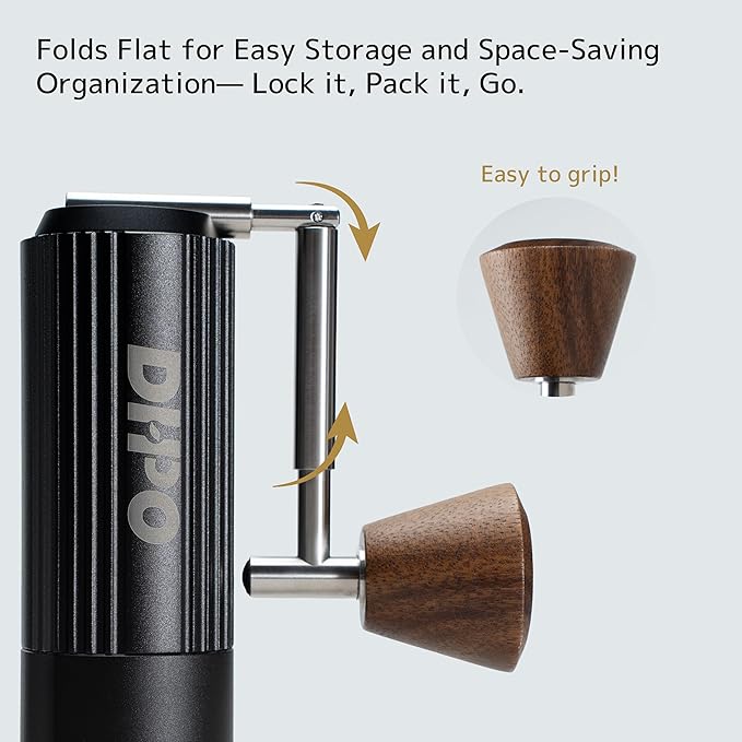 DHPO Sky-Two Manual Coffee Grinder With 7 Axis Stainless Steel Conical Burr Mill, Portable Hand Coffee Grinder With Foldable Handle For Espresso, Drip, French Press, Camping, Travel, Home, Black