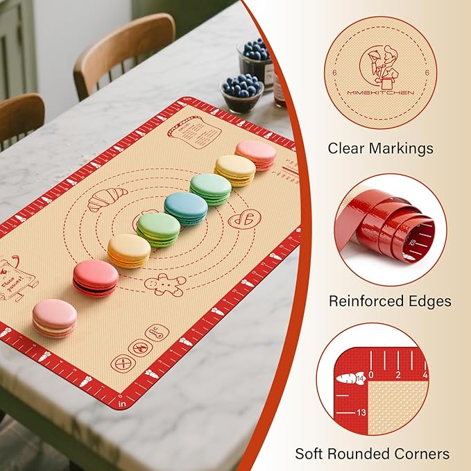 Non-Slip Silicone Baking Mat - 20x28 inch Extra Thick Pastry Mat with Measurements for Sourdough, Macarons, Bread, Pizza, Dough Rolling, Kneading, Oven Mat Heat Resistant to 480°F Gift for Baker