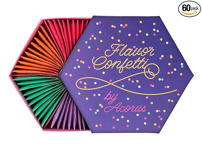 ACORUS | Flavor Confetti Tea Assortment | Natural Fruit and Herbal Tea Gift Set | Celebrate with 6 Different Flavors | Large Selection Tea Set | Tea Box For Various Occasions - 60 Tea Bags