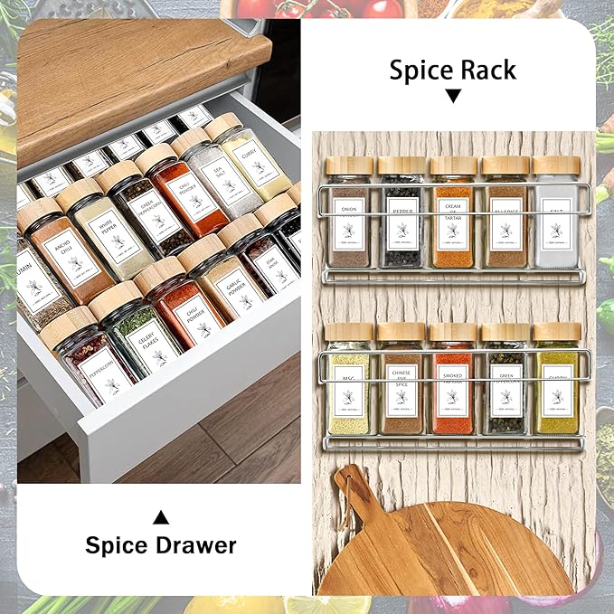 Aliggbent Spice Jars with Lable, 36 Pcs 4 oz Glass Spice Jars with Bamboo Lids, Spice Containers Bottles, Glass Seasoning Jars with Shaker Lids, Collapsible Funnel, for Spice Racks, Pantry,Cupboard