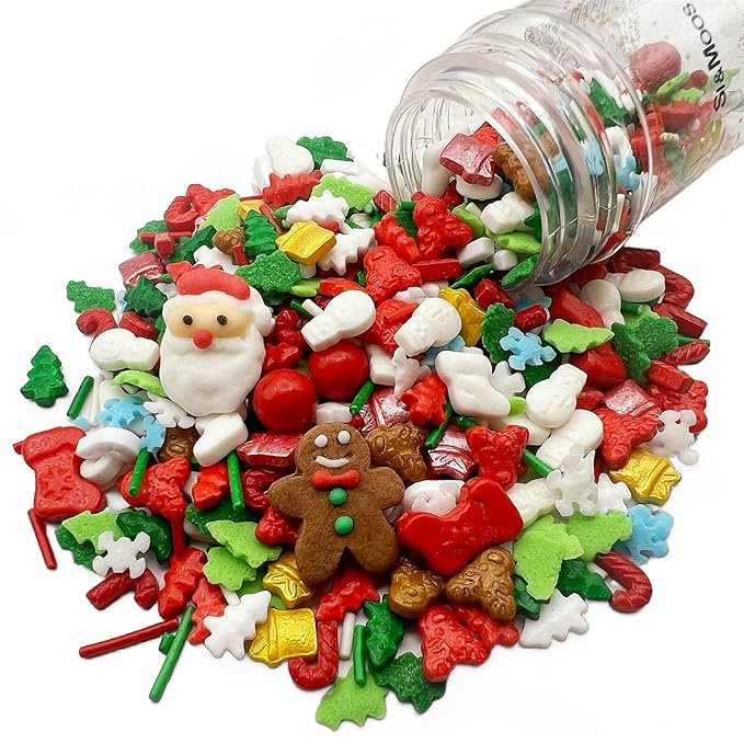 SE Si&Moos Christmas Sprinkles Mix Christmas Cookie Decorations Edible Red Green and White Sprinkles for Cake Decorating Edible Holiday Cookie Decorations Baking Supplies for Holiday 3 OZ (Santa and Ginger Man Toppers)