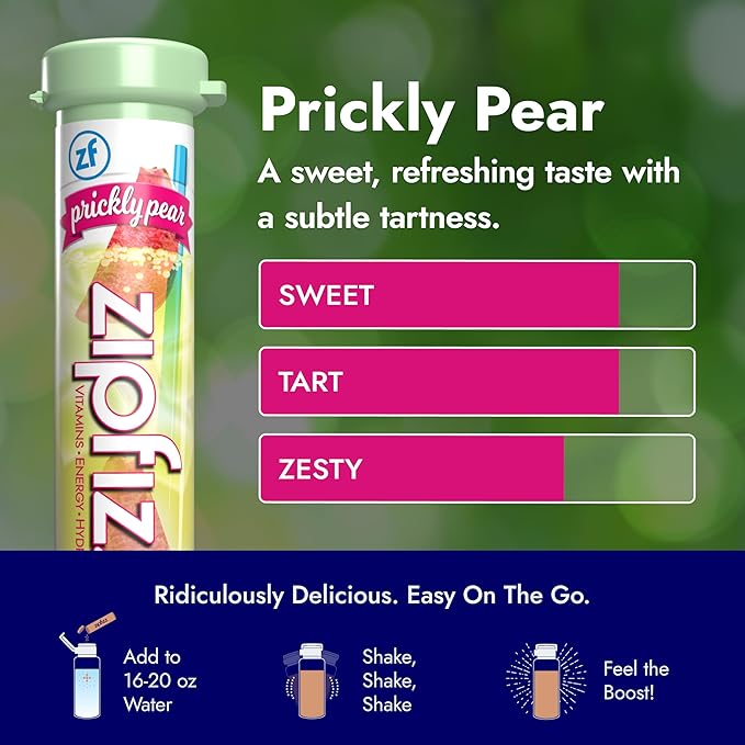 Zipfizz Daily Energy Drink Powder, Prickly Pear, 20 Pack | 3-in-1 Sustained Energy, Rapid Hydration, and Essential Vitamins | Sugar-Free | Electrolyte Powder | Contains Vitamin B-12 & Antioxidants