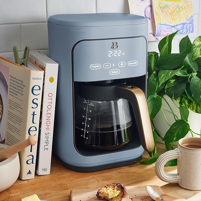 Beautiful Coffee Maker, 14-Cup, Touch Display, Programmable, 1200W, Stainless Steel, Keep Warm, 24h Timer dishwasher-safe (Cornflower Blue)
