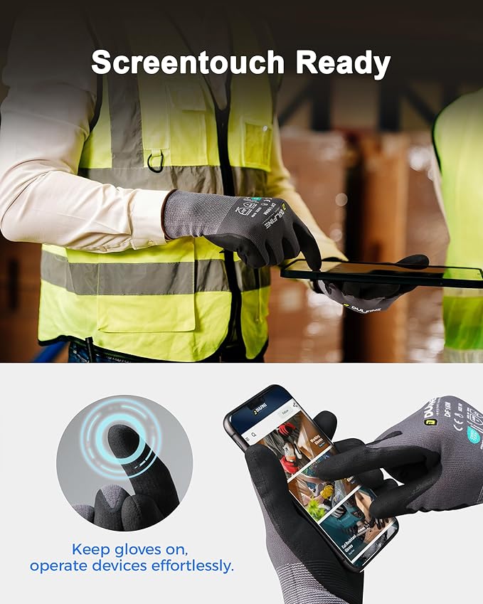 Safety Work Gloves MicroFoam Nitrile Coated-3 Pairs Pack,Seamless Knit Nylon Glove with Black Micro-Foam Nitrile Grip,Ideal for General Purpose,Automotive,Home Improvement,Painting(Extra Large)