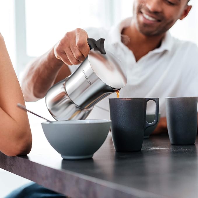 LuxHaus Moka Pot - 9 Cup Stovetop Espresso Maker - 100% Stainless Steel Italian and Cuban Mocha Coffee Maker
