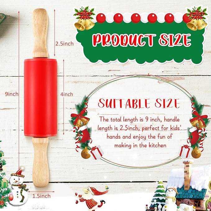 20 Pcs Small Rolling Pin Kids 9 Inch Mini Rolling Pin Silicone Wooden Cooking Pins Baking 5 Colors Non Stick Kids with Wooden Handle for Kitchen Dough Cookie Pastry Fondant Cake
