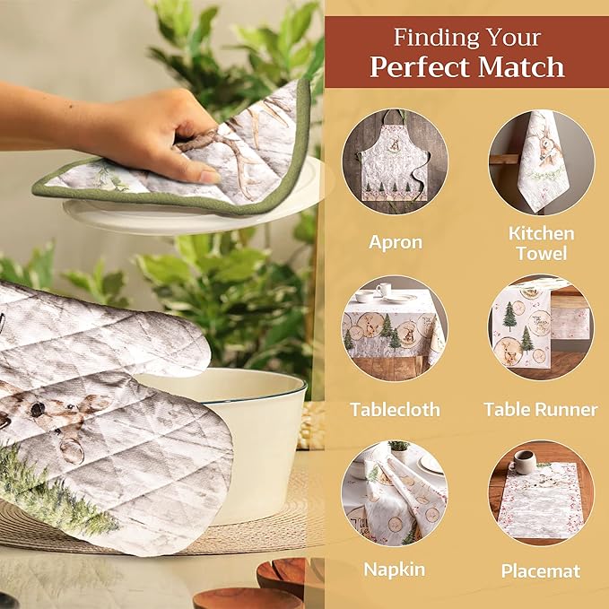 Maison d' Hermine Oven Gloves 100% Cotton Oven Mitt 7" x 13" with Loop Heat Resistant, BBQ, Cooking Gloves, Baking, Grilling, Kitchen, Handling Hot Pans (Pack of 1, Mountain Life)