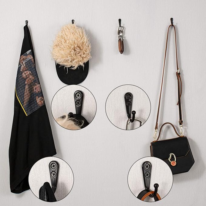 Yangbaga 30Pcs Wall Hooks for Hanging-Large Metal Coat Hooks with 60 Pieces Screws,Black Heavy Duty Wall Mounted Hook for Door Hook,Purse,Towel, Key, Robe, Coats, Scarf, Bag, Cap, Coffee Mugs